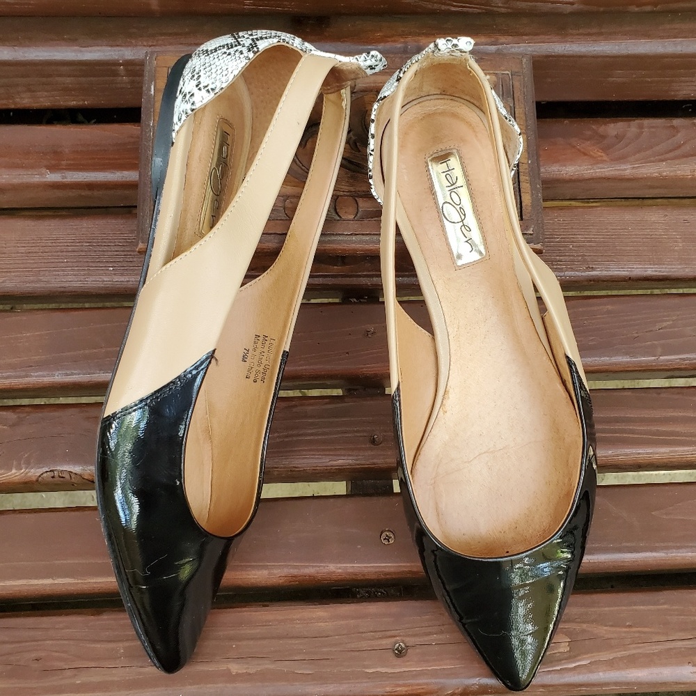 Halogen leather flats - patent nude and snakeskin